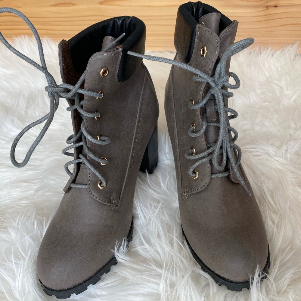 Grey heeled booties